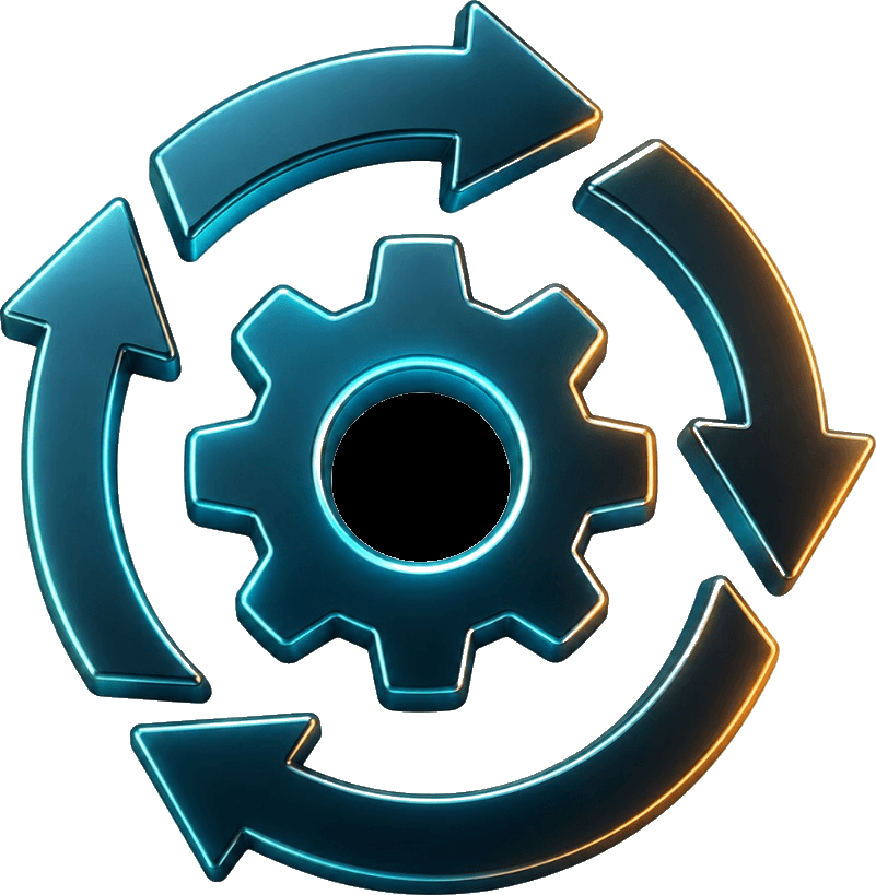 3D operations icon with gear and circular workflow arrows